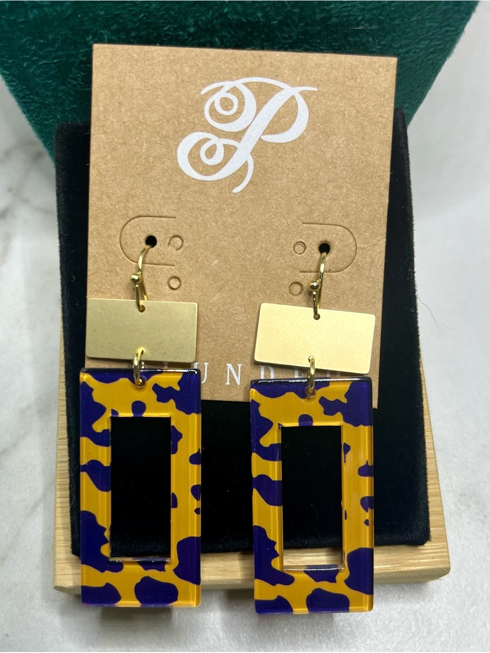 Plunder Gold color and Purple Rectangular Drop Earrings